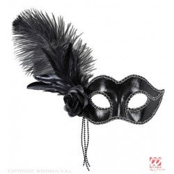 ВЕНЕЦИАНСКАЯ маска черная украшенная бисером и розовыми перьями﻿