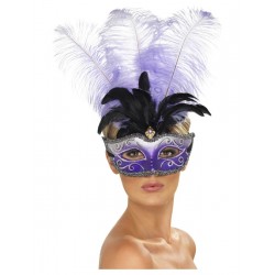 Венецианская маска Colombina,   фиолетовая﻿﻿. с многоцветным шлейфом