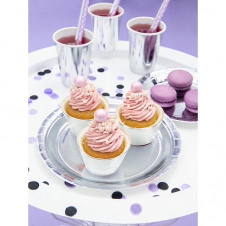 Papīra šķīvji 23 cm, apaļie, sudraba, 6 gab. 