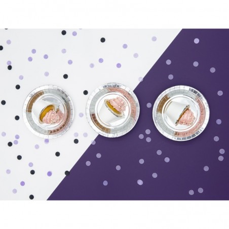 Papīra šķīvji 23 cm, apaļie, sudraba, 6 gab. 