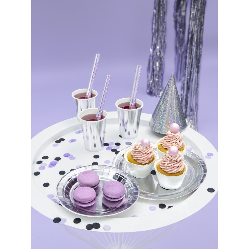 Papīra šķīvji 23 cm, apaļie, sudraba, 6 gab. 