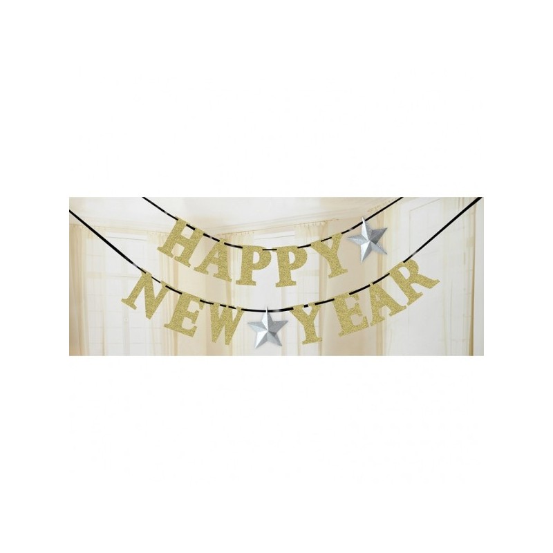 Burtu baneris Laimīgu Jauno gadu!,  sudrabs un zelts, 360 x 14 cm