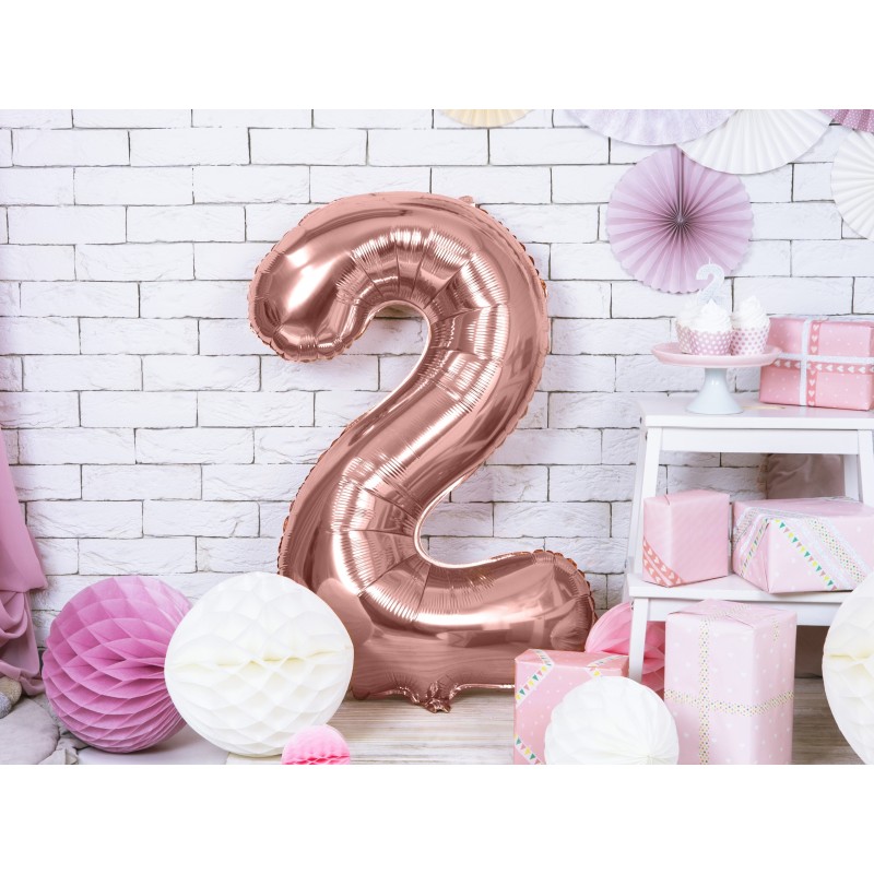 Шар из фольги в форме цифры, высота 86 см,  цвет - розовое золото