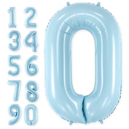 Ciparu balons, gaiši zils, folija, 86 cm., piepūšams ar hēliju vai gaisu