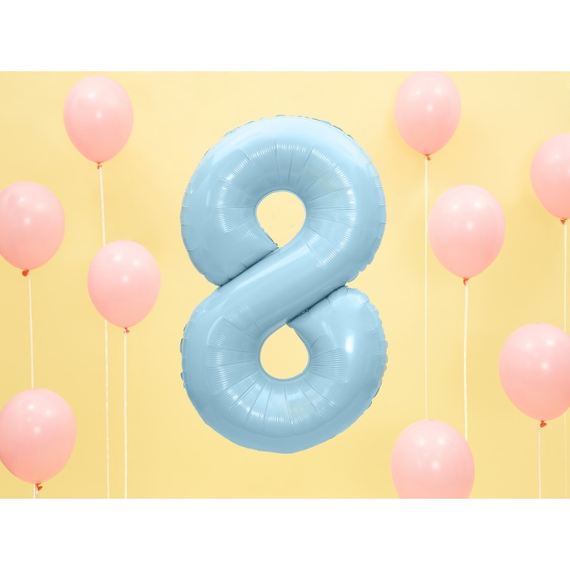 Ciparu balons, gaiši zils, folija, 86 cm., piepūšams ar hēliju vai gaisu