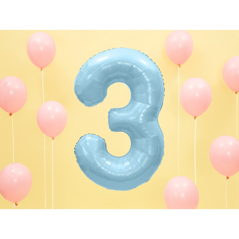 Ciparu balons, gaiši zils, folija, 86 cm., piepūšams ar hēliju vai gaisu