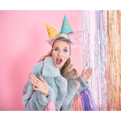 Svētku cepurītes “Happy Birthday”, 11 x 16 cm, 6 krāsās pasteļtoņos, 6 gab. 