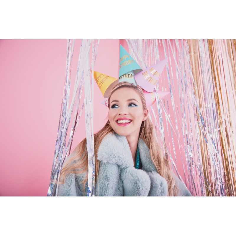 Svētku cepurītes “Happy Birthday”, 11 x 16 cm, 6 krāsās pasteļtoņos, 6 gab. 