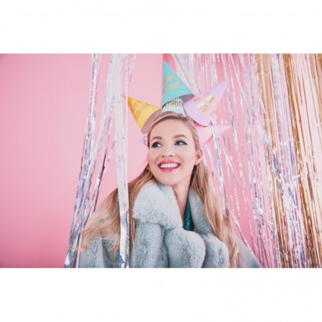 Svētku cepurītes “Happy Birthday”, 11 x 16 cm, 6 krāsās pasteļtoņos, 6 gab. 