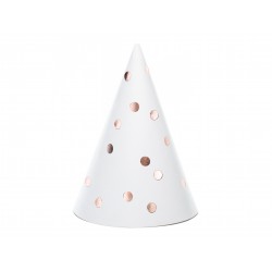 Svētku cepurītes ar rozā zelta punktiņiem,11 x 16 cm, 6 gab.  