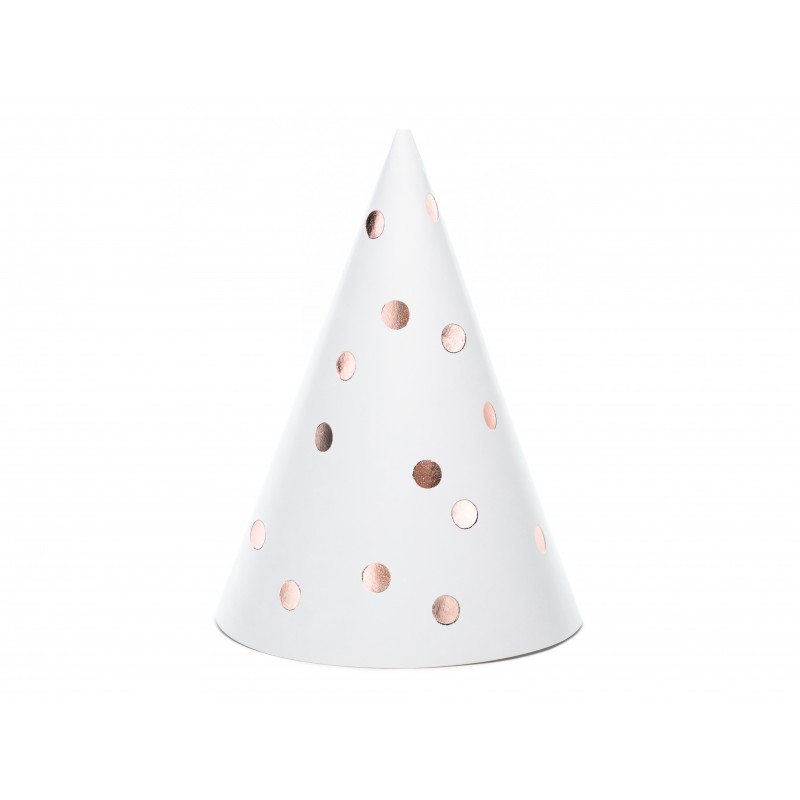 Svētku cepurītes ar rozā zelta punktiņiem,11 x 16 cm, 6 gab.  