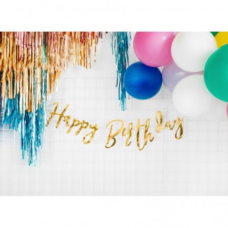 Burtu baneris “Happy Bithday”, zelts, 16x62 cm, laminēts papīrs  