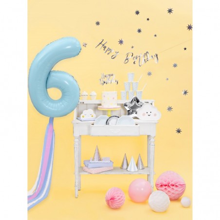 Tortes toperis “Happy Bithday”, sudrabs, 22,5 cm, laminēts papīrs  