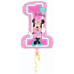 Ciparu balons “1. dzimšanas diena – pelīte Minnija”, 48 x 71 cm, piepūšams ar hēliju 