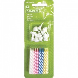24 spirālveida sveces ar 12 turētājiem 4 krāsu asorti 6,3 cm augstumā