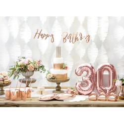 Burtu baneris “Happy Bithday”, rozā zelts, 16x62 cm, laminēts papīrs  