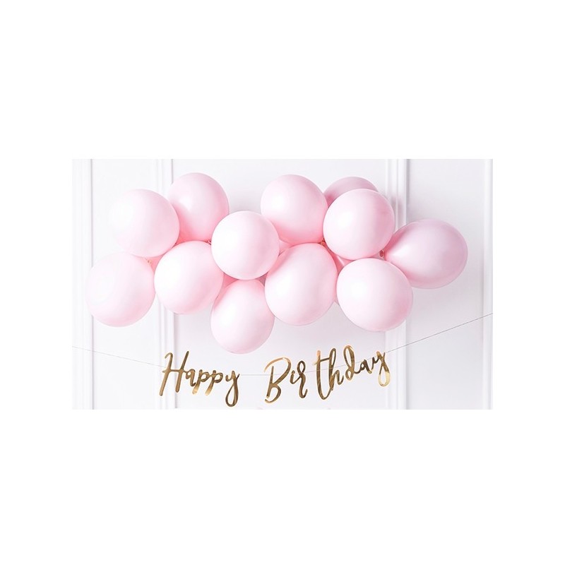 Burtu baneris “Happy Bithday”, rozā zelts, 16x62 cm, laminēts papīrs  