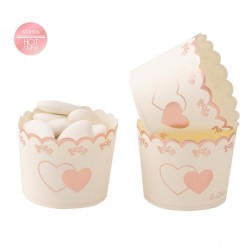 20 BAKING   CUPS ROSE GOLD HOT STAMP HEARTS CM 5X4.5