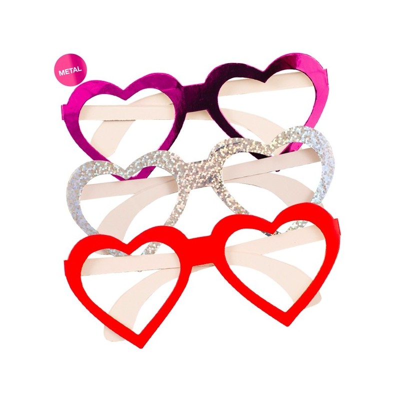 6 HEART PAPER GLASSES 3 ASS.