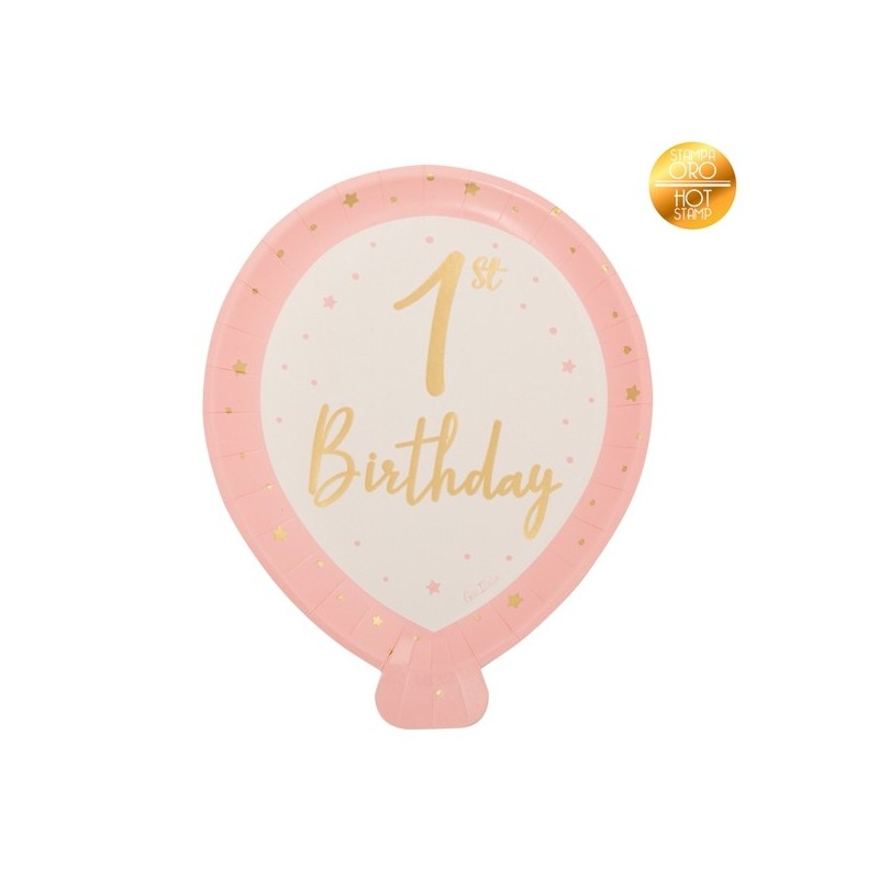 8 BALLOON SHAPED PLATES FIRST BIRTHDAY CM20X24