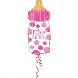 Junior Shape Baby Bottle It's a Girl Foil Balloon S50 Packaged 25 x 58 cm