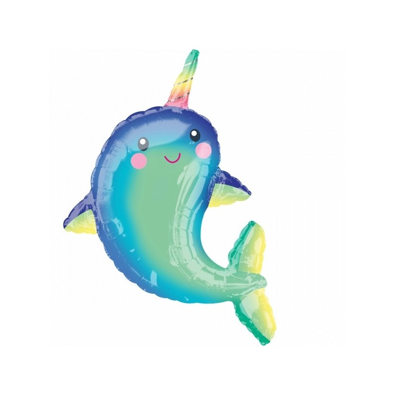 Supershape Happy Narwhal Foil Balloon P35 packaged 73cm x 99cm 