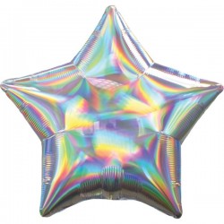 Standard Holographic Iridescent Silver Star Foil Balloon S55 Packaged