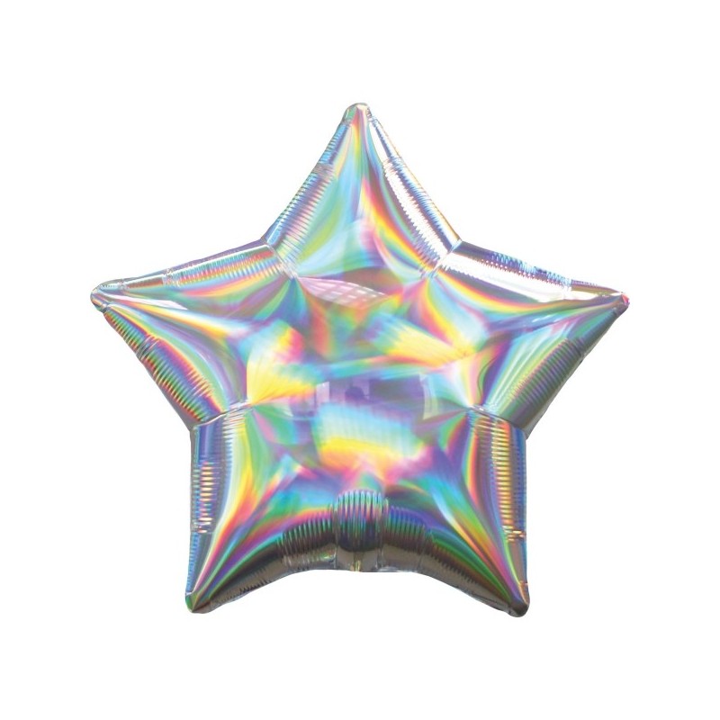 Standard Holographic Iridescent Silver Star Foil Balloon S55 Packaged