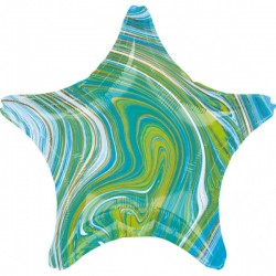 Standard Marblez Blue Green Star Foil Balloon S18 Packaged