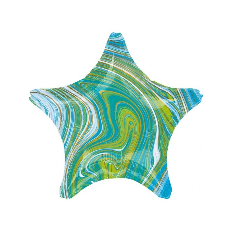 Standard Marblez Blue Green Star Foil Balloon S18 Packaged