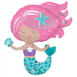 SuperShape Shimmering Mermaid Foil Balloon P35 Packaged 73 x 76 cm
