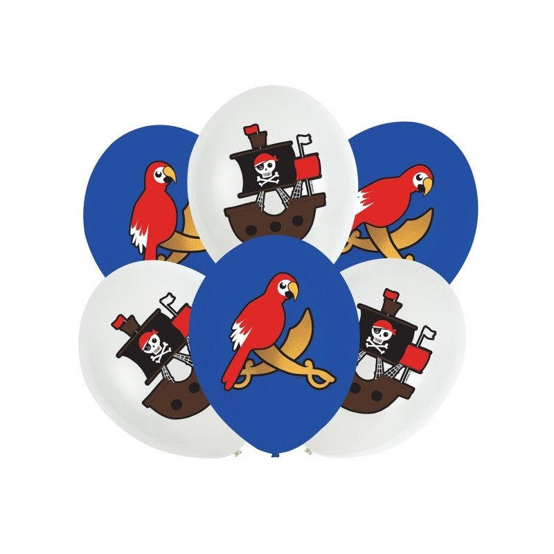 6 Latex Balloons Pirates Map 27cm/11 4C print