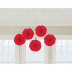 5 Fan Decorations Apple Red Paper 15.2 cm