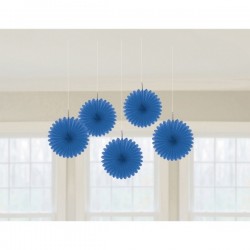 5 Fan Decorations Bright Royal Blue Paper 15.2 cm