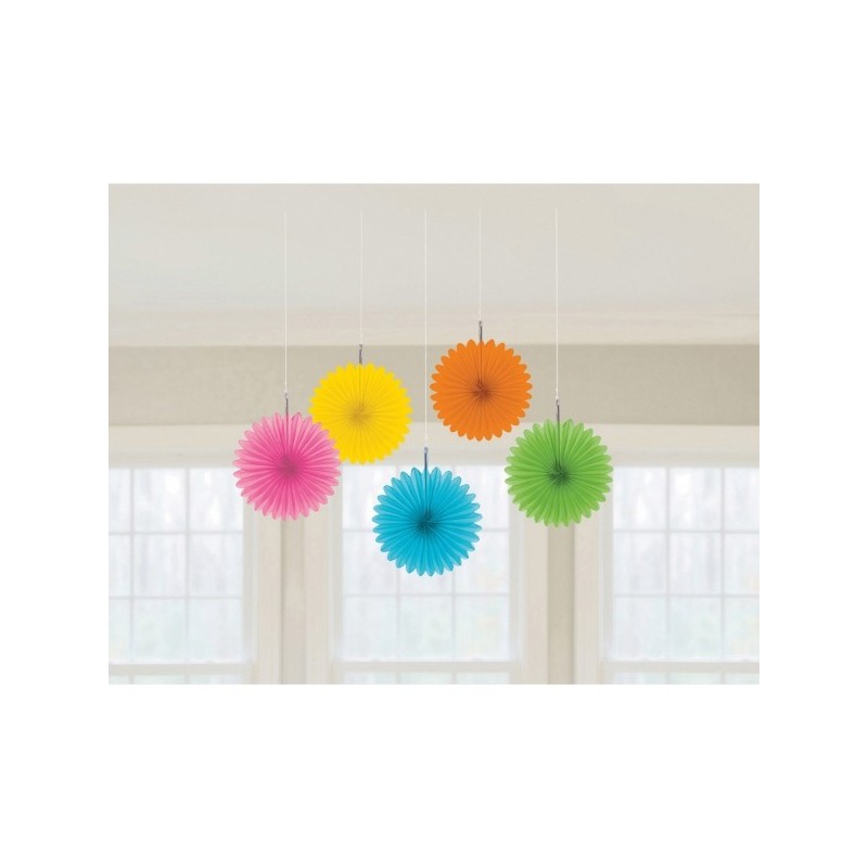 5 Fan Decorations Multicolour Paper 15.2 cm