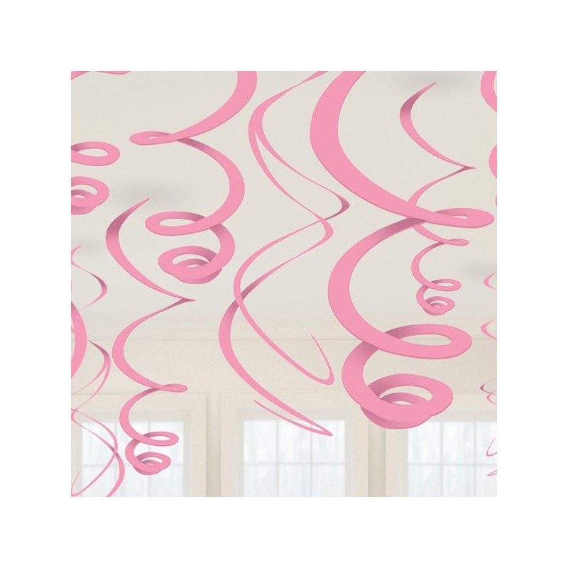12 Swirl Decorations New Pink Foil 55.8 cm