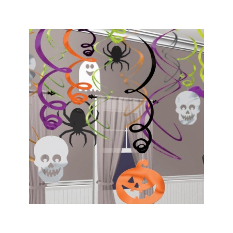 30 Swirl Decorations Halloween Spiders Foil / Paper 61 cm