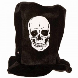 Cilindra cepure ar miroņgalvu, kurai ir mirdzošas acis 