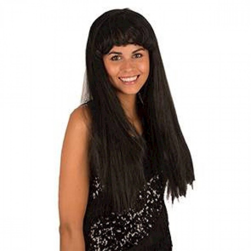 Melna parūka, taisna, gara, ar čolku, FRM 