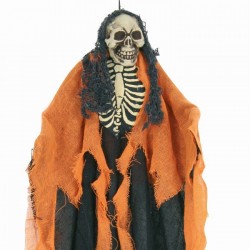 Helovīna dekorācija  Skelets oranža krāsā, piekarama, izmērs 60cm 