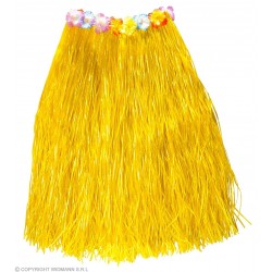HAWAIIAN SKIRT WITH FLOWER BELT - yellow color - 78 cm 