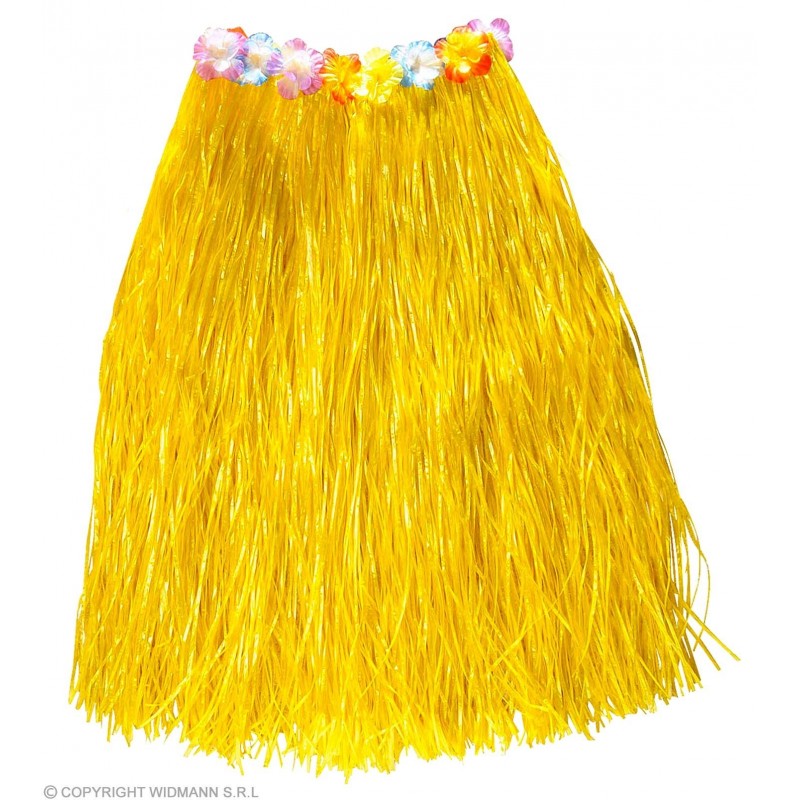HAWAIIAN SKIRT WITH FLOWER BELT - yellow color - 78 cm 
