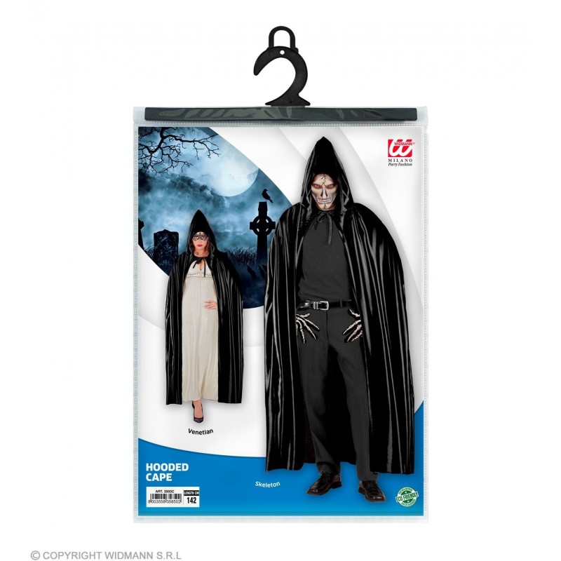 BLACK HOODED CAPE - 142 cm 