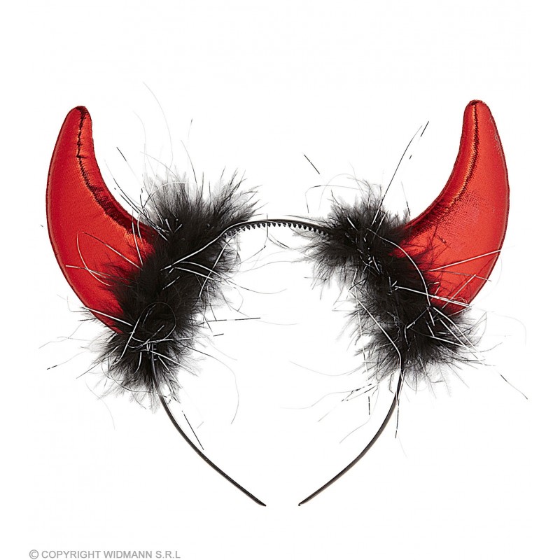 RED METALLIC HORNS WITH MARABOU AND TINSEL TRIM 