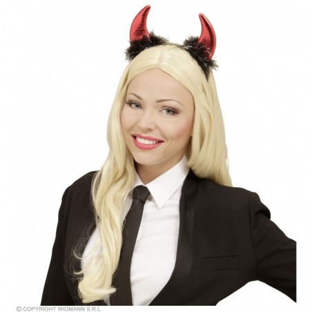 RED METALLIC HORNS WITH MARABOU AND TINSEL TRIM
 