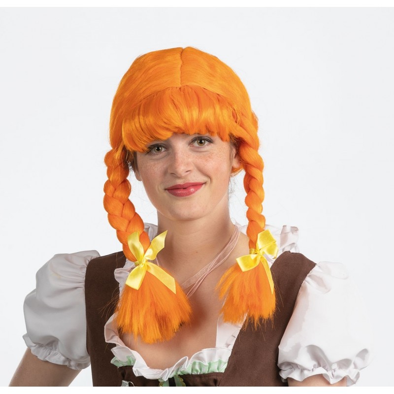 Bavāriešu meitene/Octoberfest parūka, oranža ar čolku 