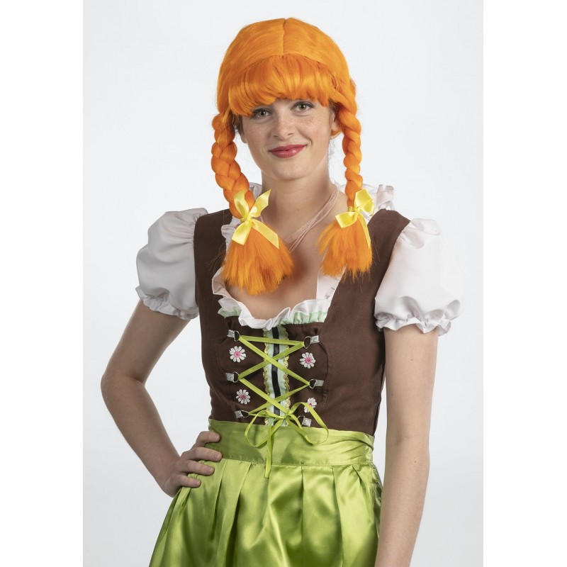 Bavāriešu meitene/Octoberfest parūka, oranža ar čolku 