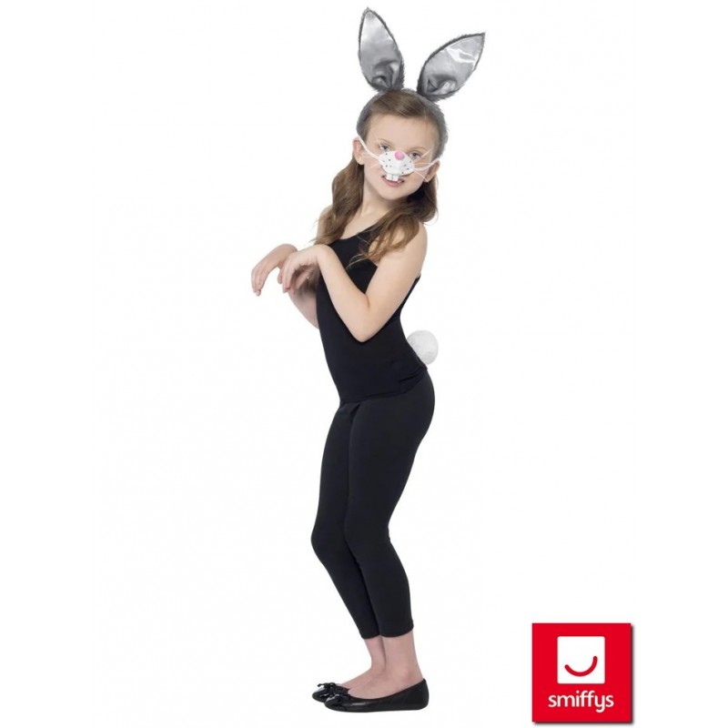 Zaķīša komplekts - austiņas, astīte, deguns -  pelēkais, bērnu izmērs