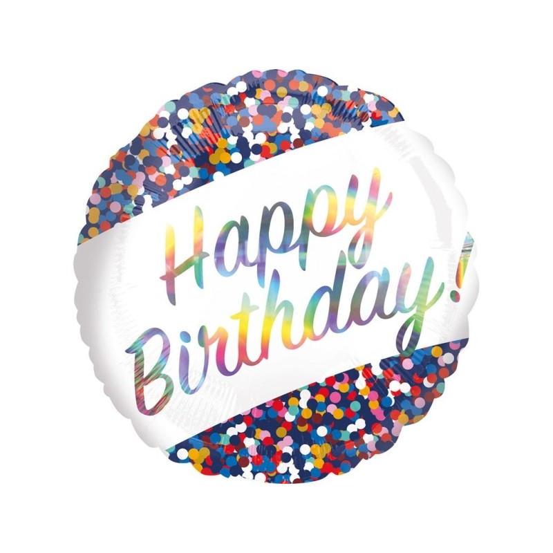 Folija balons “Iridescenta dzimšanas dienas konfetti”, 43cm, S55