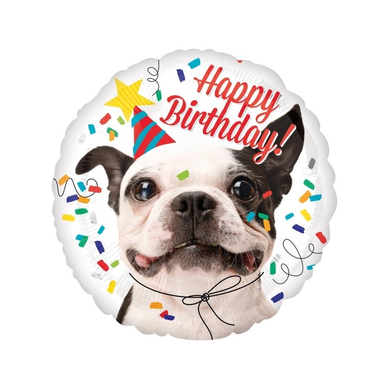 Folija balons “Laimīgs dzimšanas dienas sunītis”, apaļš, 43 cm, S40